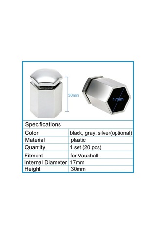 Fastbuy Vauxhall Jant Kapakları Seti 17x30mm, 20 Adet Gümüş, Uygulama Aleti İçerir