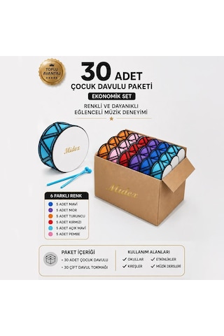Midex Tf-20-30x Örf Aletleri Seti Toptan Paket-1 Çocuk Davulu Seti 6 Renk, 30 Adet
