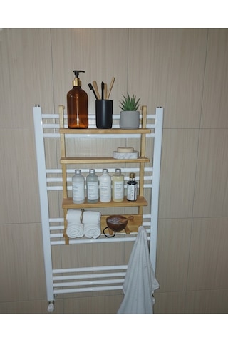 Doğal Ahşap Banyo Rafı Ve Havluluk - Dekoratif Düzenleyici 50x30 Cm Bej