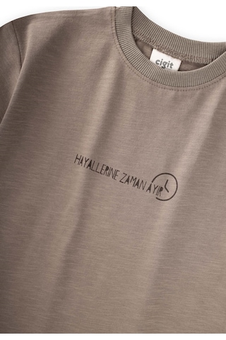 Cigit Slogan Baskılı T-shirt 2-10 Yaş Vizon