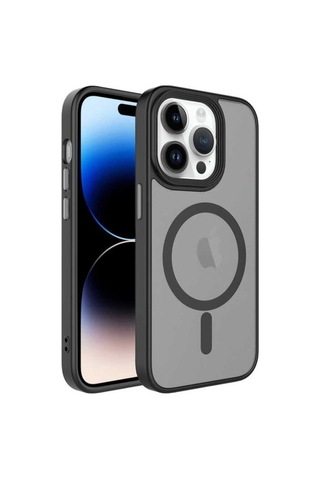 Apple Uyumlu iPhone 14 Pro Kılıf Mat Arka Yüzey Wireless Şarj Özellikli Zore Flet M-safe Kapak Siyah