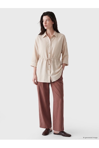 Lcw Comfort Kahverengi Geniş Paça Pileli Kadın Kumaş Pantolon