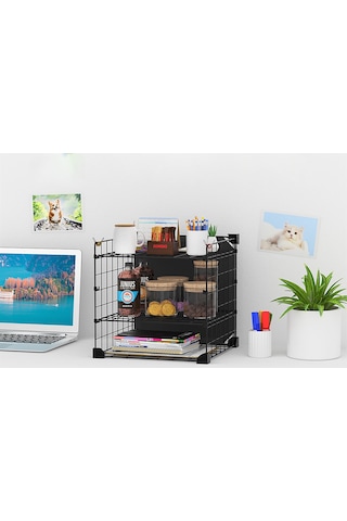Aparatlı 3 Katlı Çelik Duvar Rafı - Dayanıklı Ve Ayarlanabilir Tel Tasarım Siyah