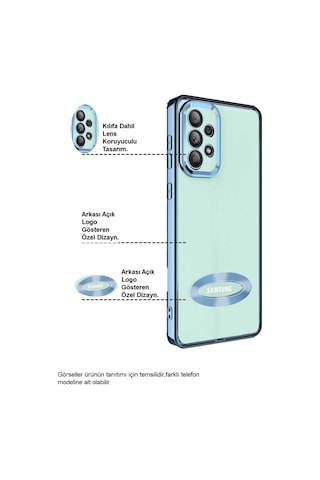 Samsung Galaxy Uyumlu A15 Kapak Yanları Renkli Lens Korumalı Logo Gösteren Şeffaf Luxury Silikon Kılıf