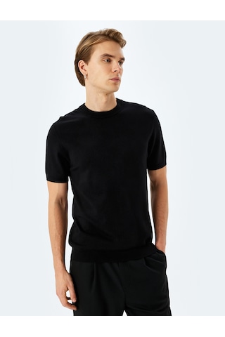 Koton Regular Fit Bisiklet Yaka Viskon Basic Kısa Kollu Triko Tişört Siyah 5sam70022ht Siyah