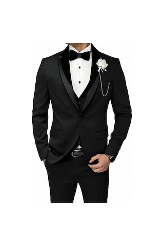 Modmen Damatlık Takım Elbise Smokin Slimfit Siyah
