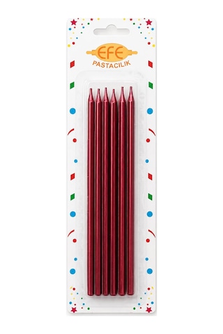Kırmızı Metalik Uzun Pasta Mumu 20 Cm Çok Renkli