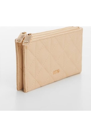 Logolu Kapitone Cüzdan Krem