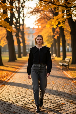 Benerly Kadın Polo Yaka Düşük Kol Fermuarlı Örme Sweatshirt %100 Pamuk Fo siyah