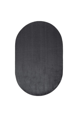 Antrasit Fluffy Oval Post Peluş Halı Antibakteriyel Kaymaz Taban