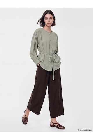 Lcw Modest Yeşil Kuşaklı Dokulu Kadın Gömlek Tunik