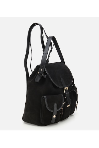 Hotiç Kadın Süet Deri Siyah Cepli Tokalı Sırt Çantası 03cah316410a100 03cah316410a100 Siyah