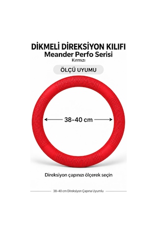 Trobus Volkswagen Golf 2020 Ve Sonrası Uyumlu Dikmeli Direksiyon Kılıfı Meander Perfo Kırmızı