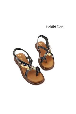 Gönderi(R) Gönderi R Kadın Siyah Boncuklu Parmak Arası Hakiki Deri Sandalet Dyza55945114