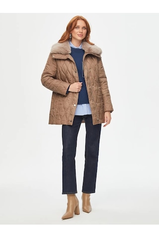 Faik Sönmez Suni Kürk Detaylı Kapitone Kadın Kaban 69421 Kahverengi