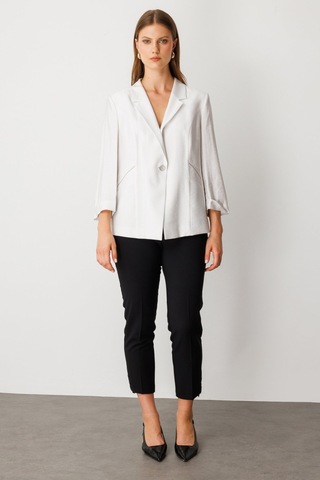 Ekol Şerit Taş Detaylı Duble Kol Ceket Ekru