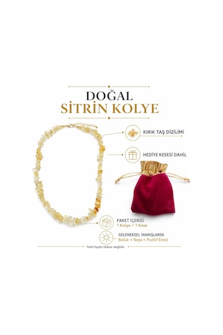 Doğal Sitrin Taşı Kırık Taş Kolye - Hediyelik Keseli Yeşim