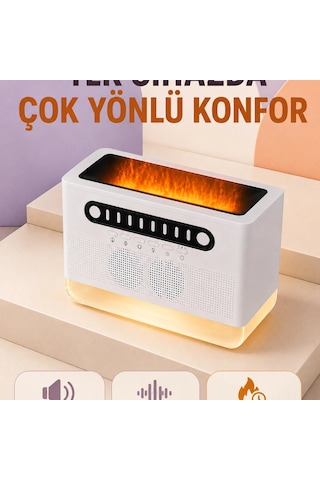 Hoparlörlü Simüle Alev Işıklı Çok Fonksiyonlu Gece Lambası