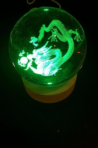 Dragon Ejderha 3d Led Işık Cam Küre Çok Renk Gece Lambası Feng Shui 8 Cm Mega Boy Koruyucu Çok Renkli