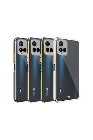 Vivo Y33S Kılıf Köşeli Gold Şeffaf Kapak