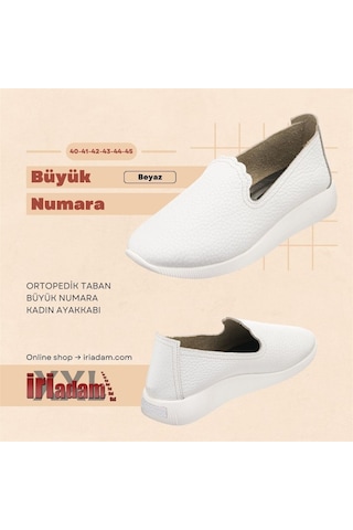 41-42-43-44 Numaralarda N0609 Beyaz Soft Deri Çok Hafif Yumuşak Ortopedik Taban Büyük Numara Kadın Ayakkabı Beyaz