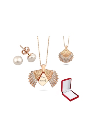 İsme Özel Aç Kapa Gümüş İstiridye Kolye Küpe Seti Gümüş