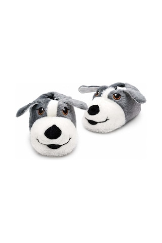 Modafocus Sevimli Köpek Figürlü Peluş Unisex Ev Pandufu - Sevgili Kombin - Gri Gri