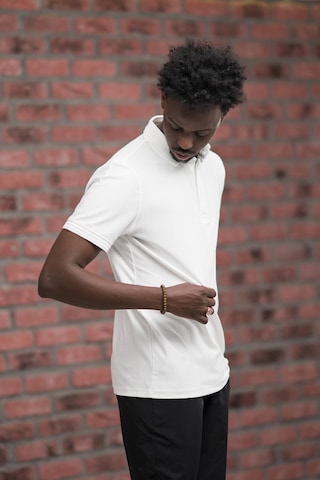 Regular Fit Likralı Kendinden Çizgili Polo Yaka T-shirt Beyaz