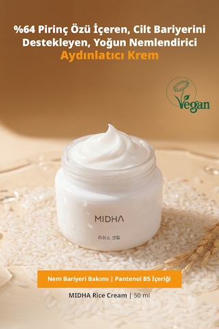 Pirinç Özü İçeren Cilt Bariyerini Destekleyen Yoğun Nemlendirici & Aydınlatıcı Krem Mıdha Rice Cream