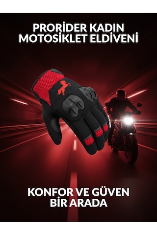Yüksek Korumalı Kadın Motosiklet Eldiveni Kırmızı Avuç İçi Slider Korumalı