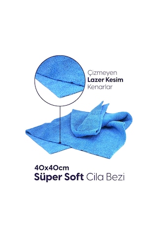 Mikrofiber Kalın Süper Emici Lüks Cila Bezi 40x40 Cm Mavi
