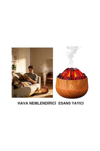 Hava Nemlendirici,aroma Difüzörü Şömine Görünümlü Alev Buhar Makinesi Kahverengi