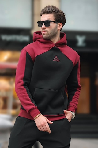 Madmext Bordo Kapüşonlu Cep Detaylı Nakışlı Sweatshirt E7085 Bordo