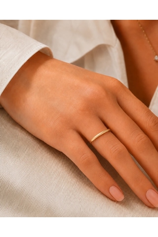 Kahveci.store 925 Ayar Gümüş İnce Düz Alyans Altın Kaplama 2.5 Mm Minimal Parlak Yüzük 22