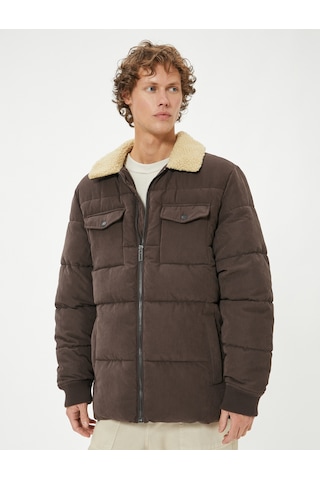 Koton Slim Fit Şişme Mont Peluş Yaka Detaylı Fermuarlı Kahverengi 5wam20089hw Kahve Kahverengi