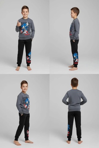 Sonic Desenli Gri Renk Erkek Çocuk Eşofman Takım Gri