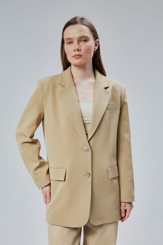 Kadın Oversize Düz Kesim Astarlı Dokuma Blazer Ceket Haki