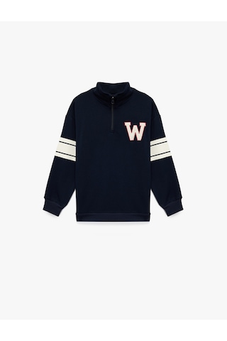 Koton Şardonlu Uzun Kollu Yarım Fermuarlı Dik Yaka Sweatshirt Lacivert 6wkb10173tk