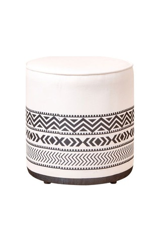 Just Home Ethnic Puf - Beyaz / Siyah - 41x39x39 Cm Beyaz / Siyah