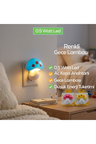 Softled-7019 Mantar Figürlü Renkli Gece Lambası - 0.5w 3 Led- 10'li Paket Diğer