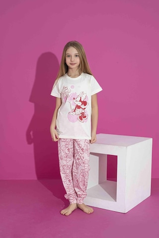 Kız Çocuk Kısa Kol Likralı Penye Alt Üst Pijama Takımı 3039-40b Beyaz