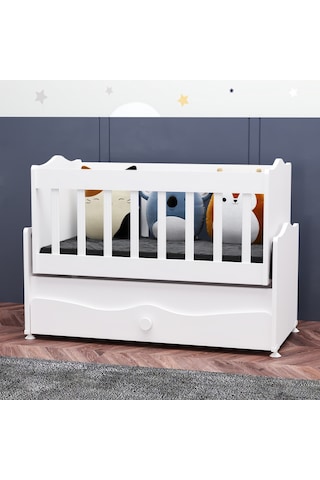 Garaj Home İnci Çekmeceli Sallanır Beşik Anne Yanı Beşik - Beyaz Beyaz