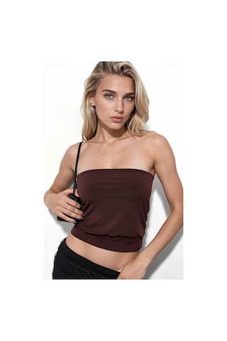 Hiccup Busem Askısız Örme Crop Top Kahve Kahvesi