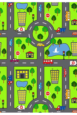 Dijital Baskılı Yeşil Trafik Yol Desen Dekoratif Yıkanabilir Kaymaz Taban Çocuk Halısı Çok Renkli