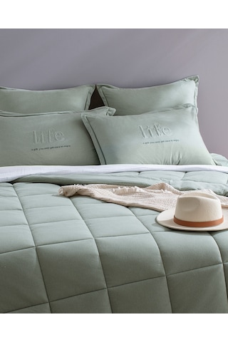 Madame Coco Bobigny Çift Kişilik Pamuklu Supersoft Comforter Set - Mint Yeşili Yeşil