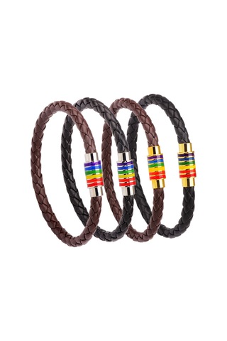 Padalink Lgbt Onur Deri Bilezik, Renkli Gökkuşağı Desenli, Dayanıklı Örgü, Magnetik Bakır Kapan, Sevgi Söyleyişi Hediyesi Bronz