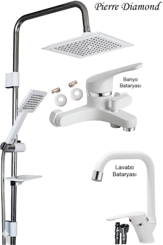 469845 Lavabo Banyo Bataryası Robot Duş Takımı Musluk Armatür Siyah Beyaz Krom Renk Beyaz - Krom