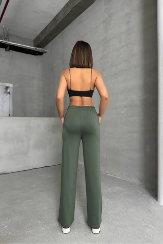 Neşeli Butik Kadın Yeşil Bol Paça Eşofman Altı Nbg066