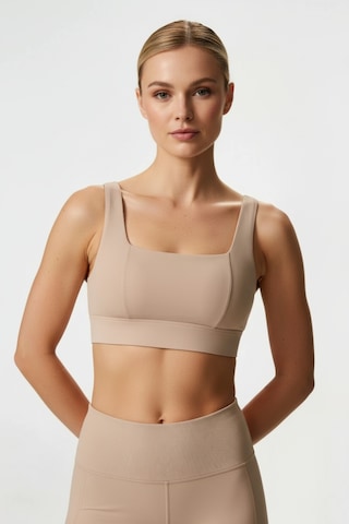 Yüksek Bel Toparlayıcı Tayt & V Sırt Destekli Spor Sütyeni - Sculpt Set Bej