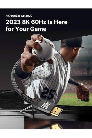 8k Uhd Uzun Hdmı Kablosu 48gbps Yüksek Hızlı 2.1 Örgülü Oyuncu Kablo 8k 60hz 3 Metre